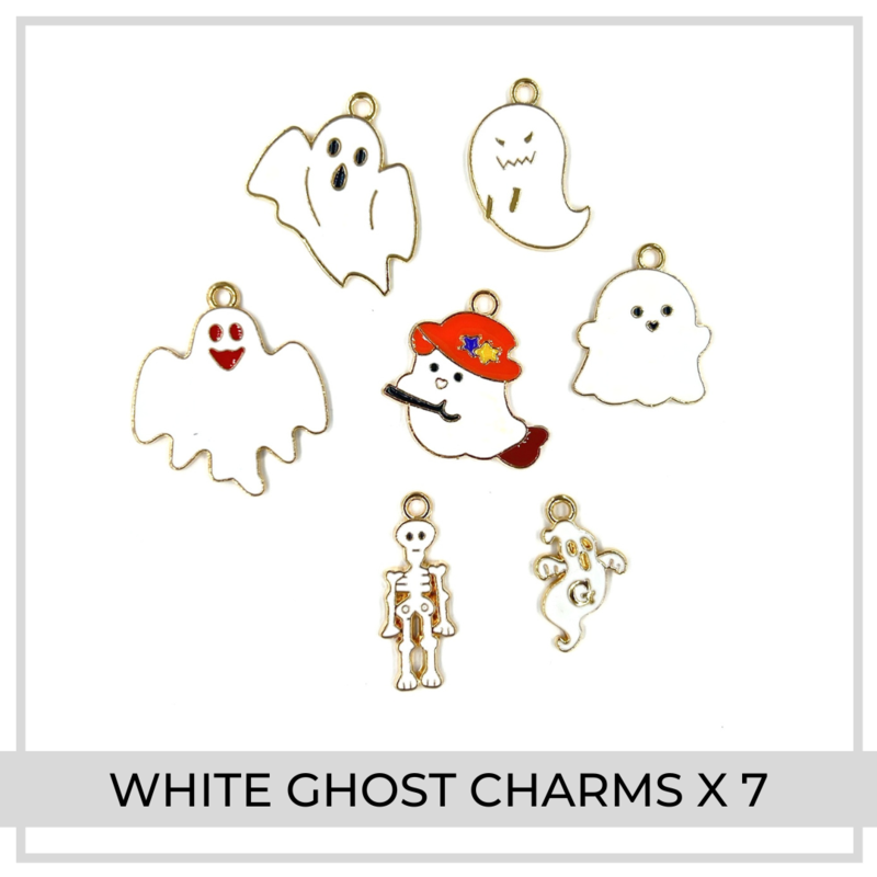 White Ghost Halloween Charms x 6