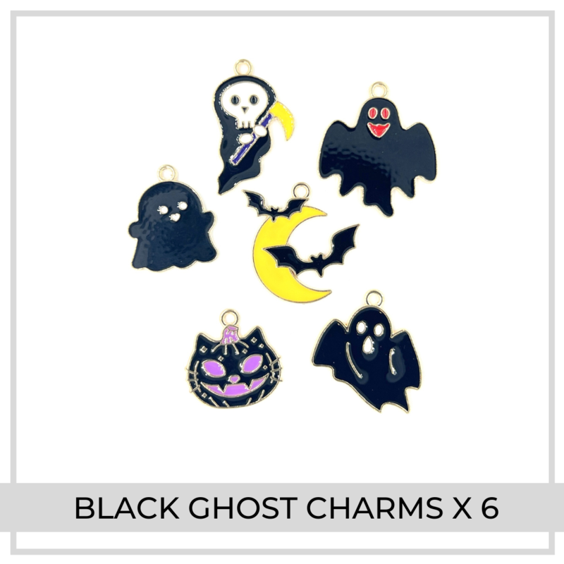 Black Ghost Halloween Charms x 6