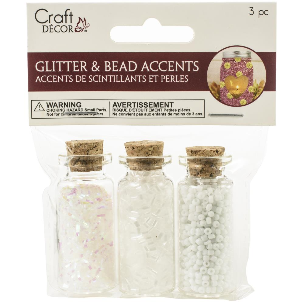 Craft Decor Glitter & Bead Accents X 3 (White)