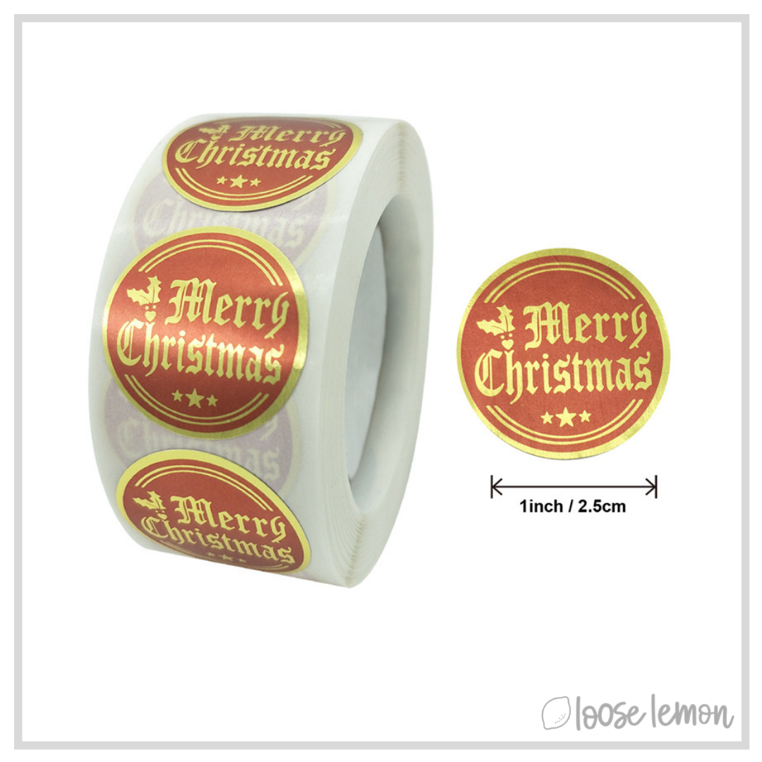 100 Foil Merry Christmas 1" Stickers/Seals