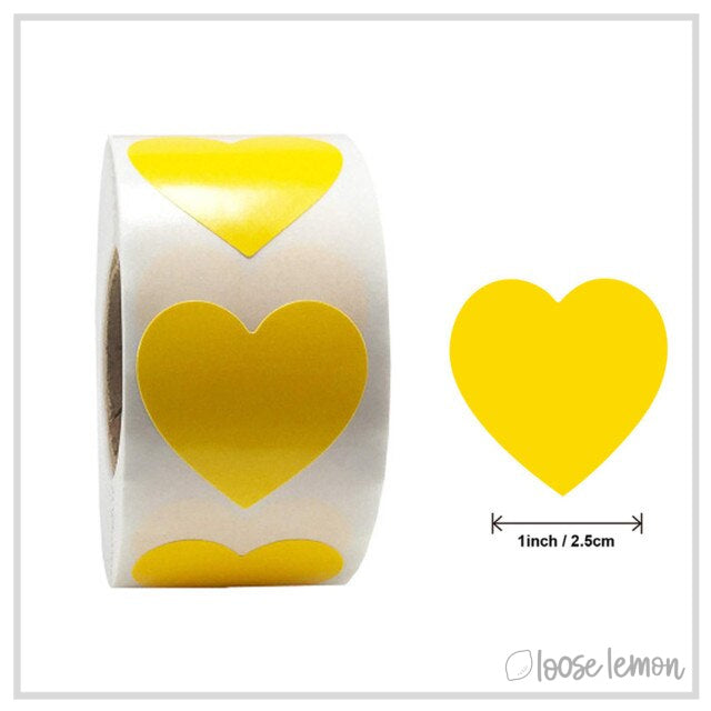 100 Heart (Yellow) 1" Stickers/Seals