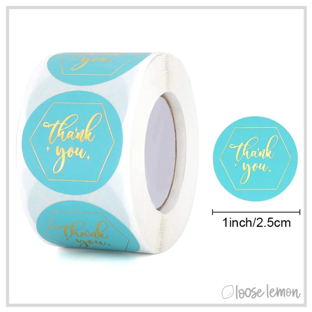 100 Thank You Turquoise 1" Stickers/Seals