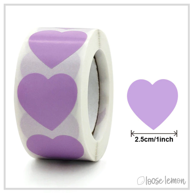 100 Heart (Lilac) 1" Stickers/Seals